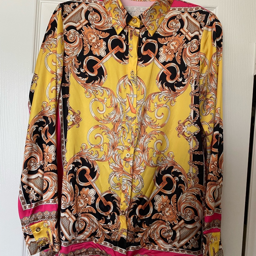 Banjul Yellow and Pink Baroque Print Blouse